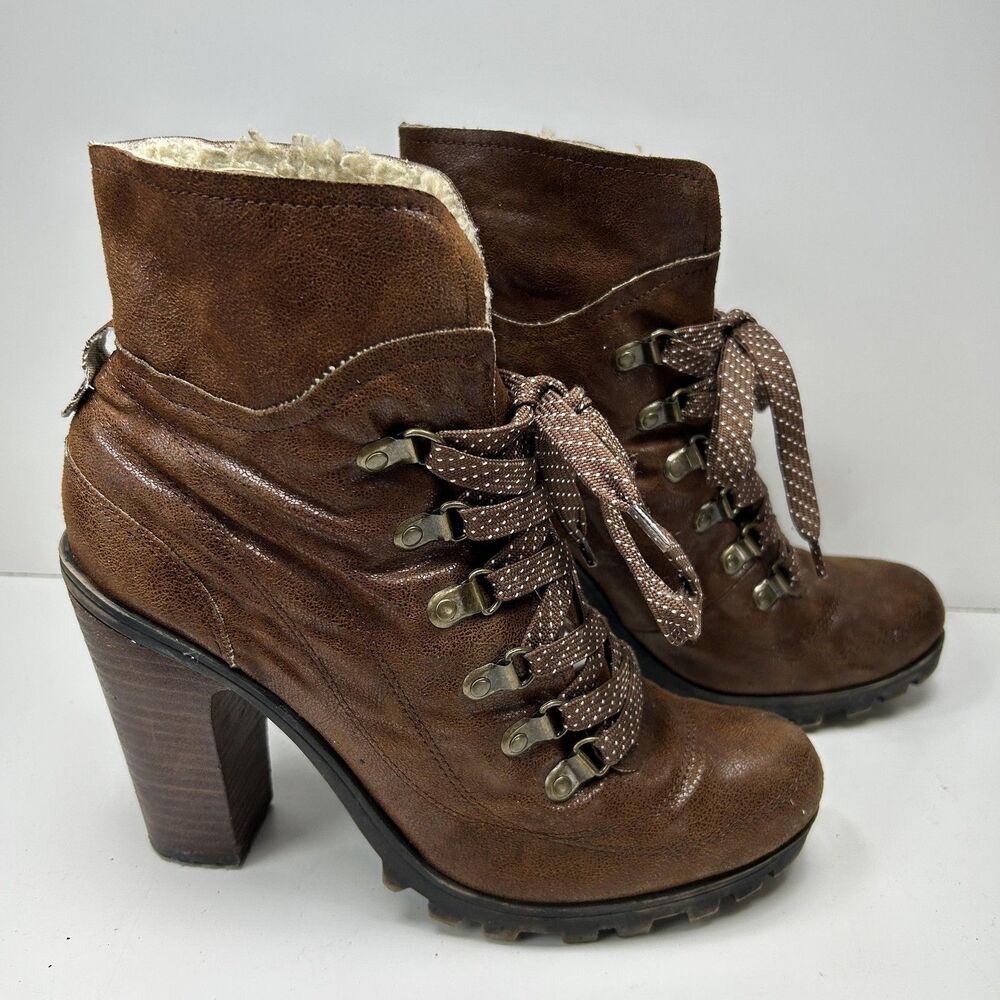 Y2K Boots Vintage America Womens 9 Chocolate Brown Chunky Lug Boho Grunge Indie